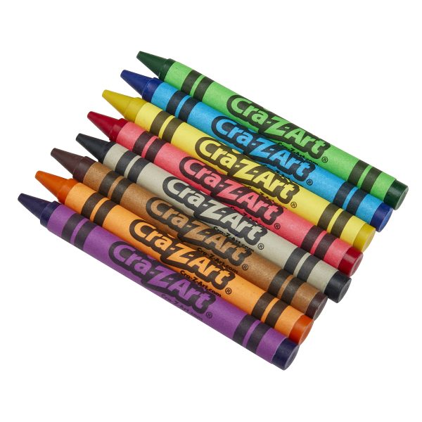 Eight colorful "Cra-Z-Art Crayon 8 color 800 Count" aligned in a row on a white background.