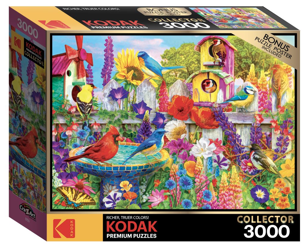 Kodak 1000 Piece Jigsaw Puzzle - 'Bird Bath Garden' By Lars Stewart, Premium Quality With Bonus Poster