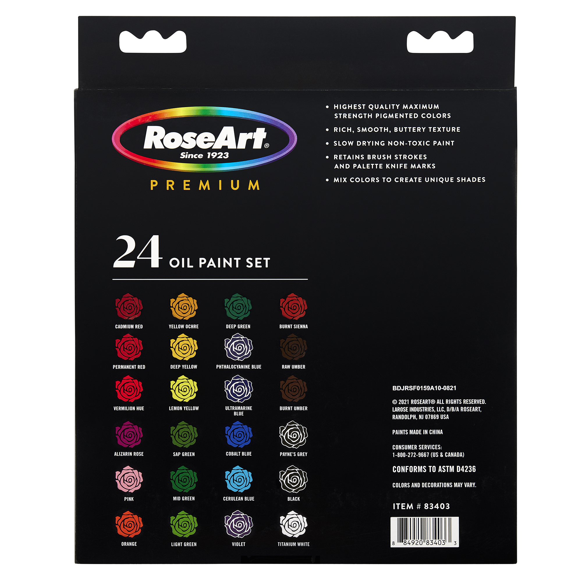 RoseArt Premium OIL PAINT TUBES 4OZ (12ML) 24 Count RoseArt